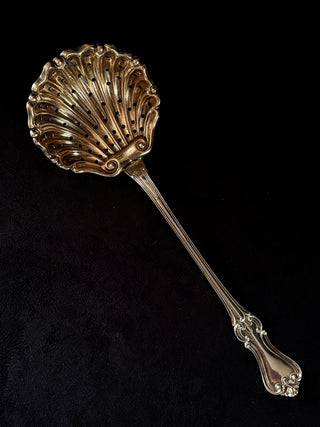 Nickel Silver Sugar Sifter Spoon With Pierced Scallop Shell