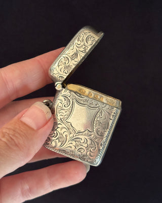 Fully Engraved Antique Silver Vesta Case Match Locket