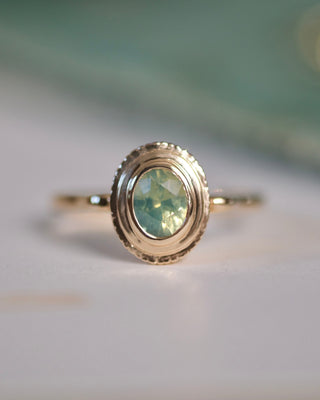 Opalescent Sea Green Oval Sapphire Ring