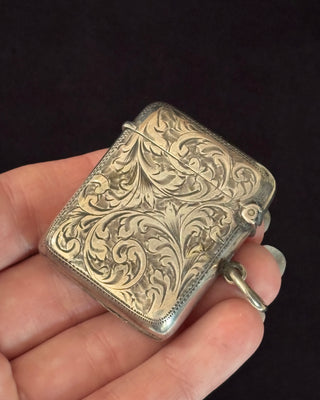 Fully Engraved Antique Silver Vesta Case Match Locket
