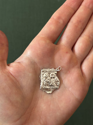 Silver Stamped Floral Artifact Charm 4