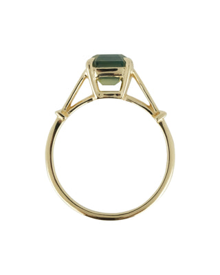 Opalescent Teal Green Emerald Cut Sapphire Ring