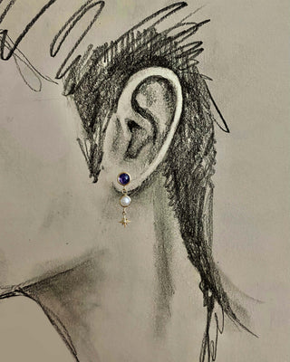 Mismatch Tanzanite and Pearl Star Stud Earrings
