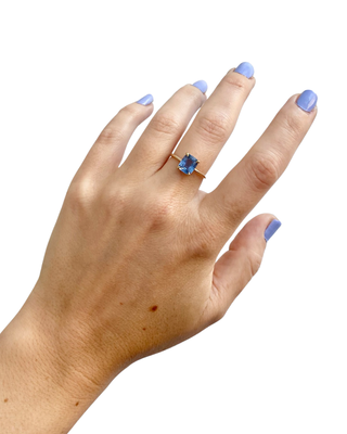 Blue Cushion Cut Sapphire Ring
