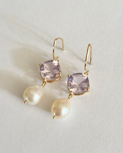 Lavender Quartz and Pearl Earrings