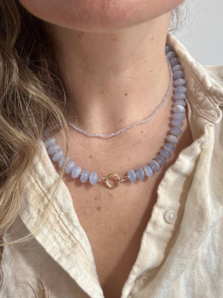 Blue Lace Agate Chunky Beaded Necklace