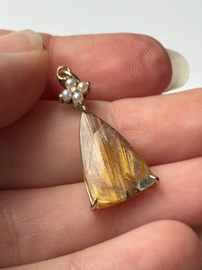 Rutilated Quartz and Pearl Pendant