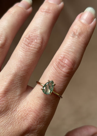 Moss Agate Pear Ring