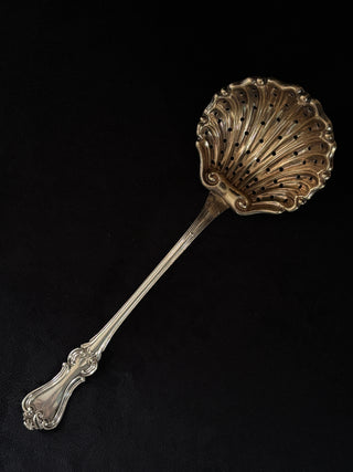 Nickel Silver Sugar Sifter Spoon With Pierced Scallop Shell
