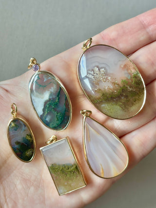 "Breeze" Silver Moss Agate Oval Pendant