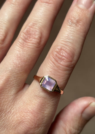 Purple Pink Emerald Cut Sapphire Ring