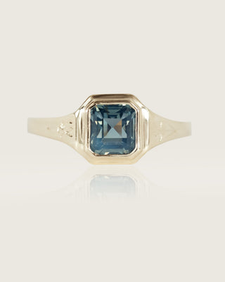 Blue Step Cut Sapphire Engraved Ring