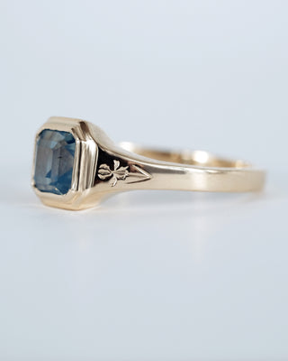 Blue Step Cut Sapphire Engraved Ring
