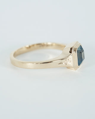 Blue Step Cut Sapphire Engraved Ring