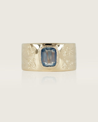 Engraved Wide Band Blue Sapphire Ring