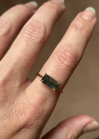 Moss Agate Emerald Cut Ring