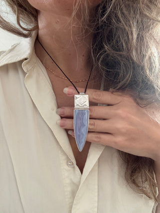 Silver Blue Lace Agate Hinged Pendant