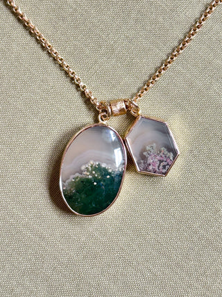 "Canopy" Moss Agate Hexagonal Pendant