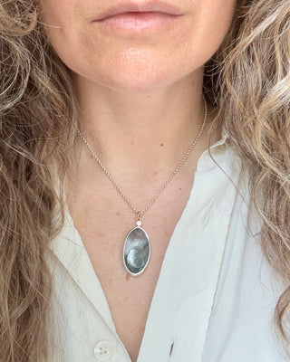 "Breeze" Silver Moss Agate Oval Pendant