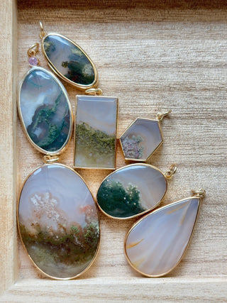 "Windswept" Moss Agate Rectangle Pendant