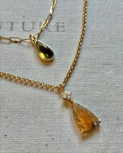 Rutilated Quartz and Pearl Pendant