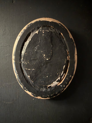 Antique Virgin Mary Oval Religious Relief Plaque In Clay (Meerschaum)