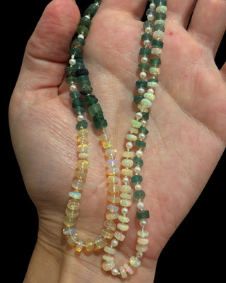 Mixed Opal, Roman Glass, and Pearl Necklace