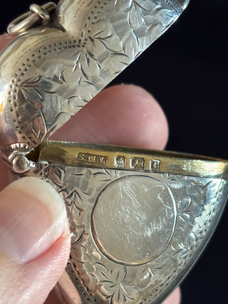 Fully Engraved Antique Silver Heart Shaped Vesta Case Match Locket