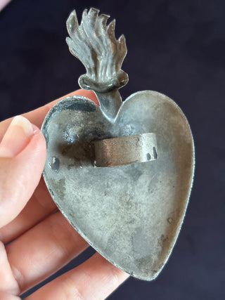 Engraved Antique Belgian Silver Heart Shaped Flaming Heart
