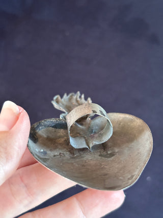 Engraved Antique Belgian Silver Heart Shaped Flaming Heart