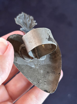 Engraved Antique Belgian Silver Heart Shaped Flaming Heart