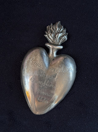 Engraved Antique Belgian Silver Heart Shaped Flaming Heart