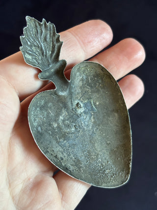 Engraved Antique Belgian Silver Heart Shaped Flaming Heart