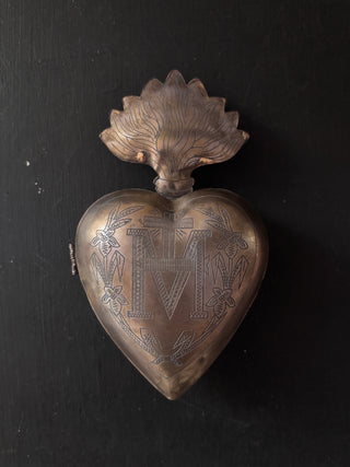 Large Brass Ex Voto Sacred Heart Locket Box