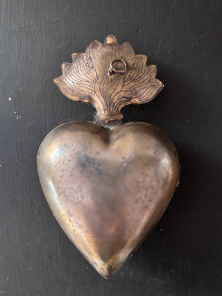 Large Brass Ex Voto Sacred Heart Locket Box