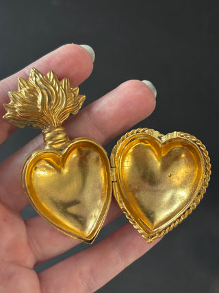 Small Brass Ex Voto Sacred Heart Locket Box