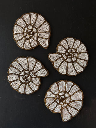 Vintage Beaded Nautilus Shell Drink Coasters