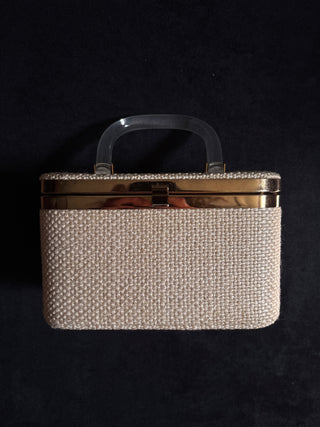 Vintage 60s Woven White Handle Bag