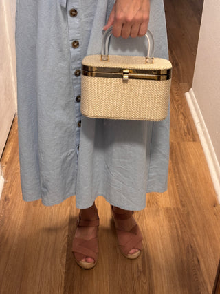 Vintage 60s Woven White Handle Bag