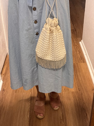 Vintage Drawstring Bag With Fringe