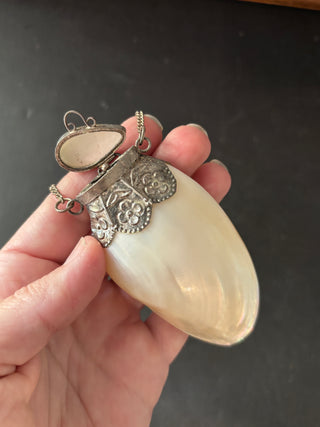 Vintage Sterling Silver Mother Of Pearl Shell Snuff Box