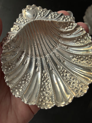 Ornate Antique English Sterling Silver Shell Dish
