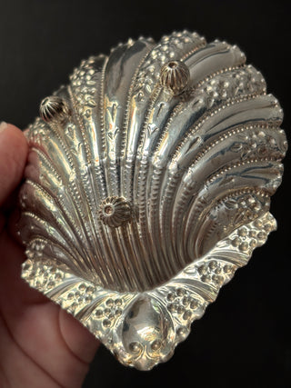 Ornate Antique English Sterling Silver Shell Dish