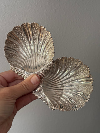 Ornate Antique English Sterling Silver Shell Dish