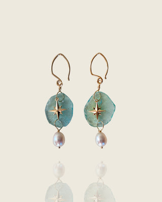 Ancient Roman Glass, Pearl, and Star Earrings