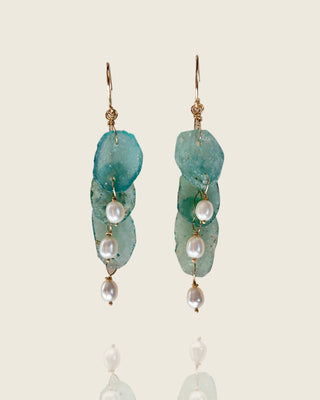Ancient Roman Glass and Pearl Dangle Earrings