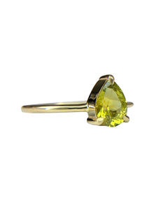 Pear Cut Chartreuse Sapphire Ring