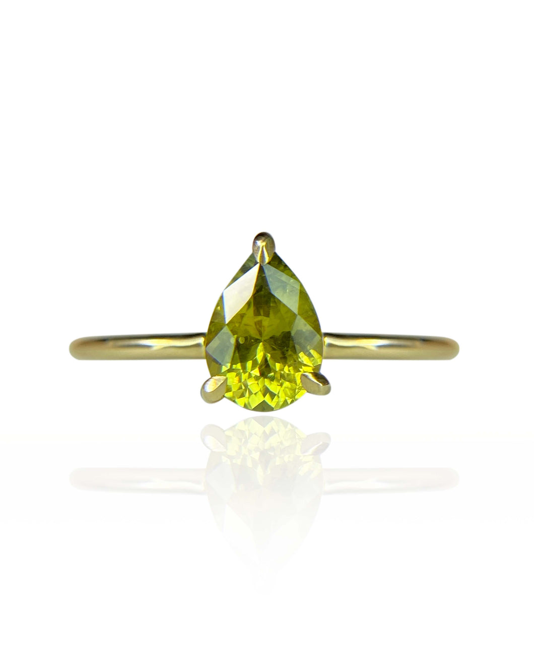 Pear Cut Chartreuse Sapphire Ring