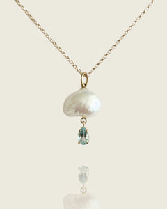 Cloud Pearl Pendant With Aquamarine Drop