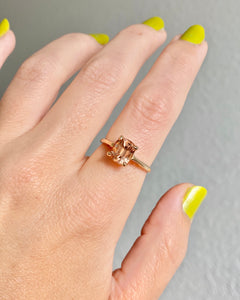 Cushion Cut Dark Peach Tourmaline Ring